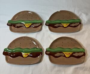 Lifestyle Home Hamburger Tidbit Plates Set of 4 Ceramic 10 in Food & Drink